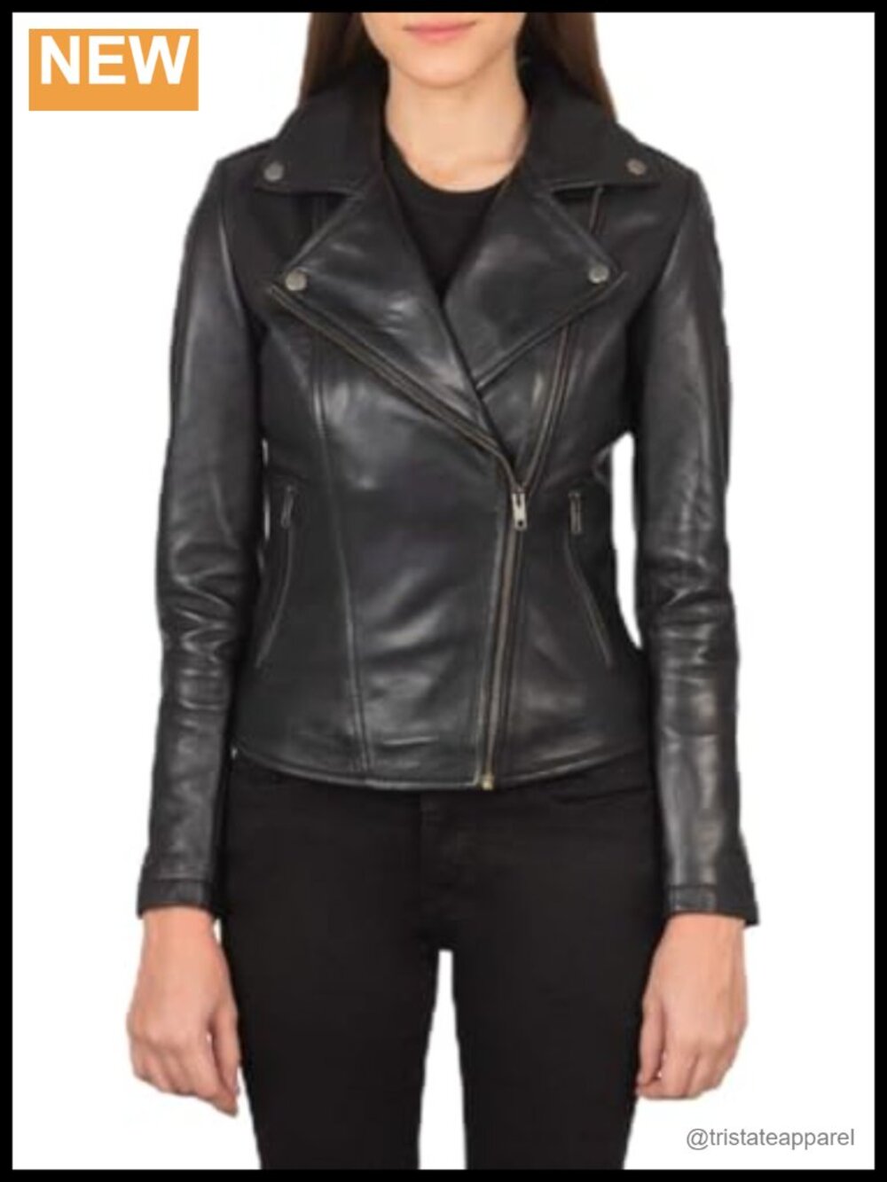 Genuine Leather Biker Jacket for Women - Classic Black Motorcycle Coat